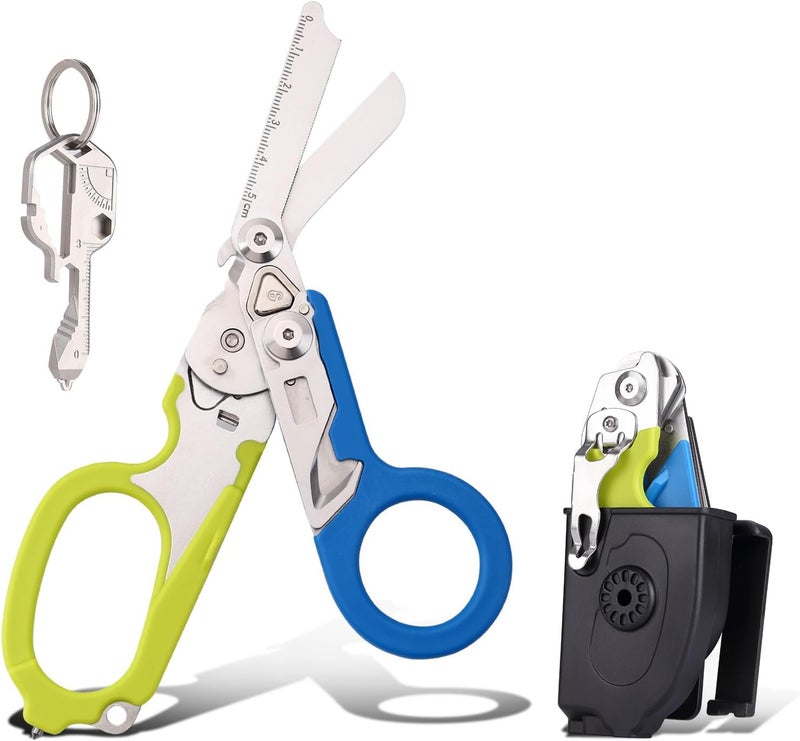 Armmu Trauma Shears 6 in1,Outdoor Camping Tools,Emergency Shears,Multi-function Shears,with Strap Cutter and Glass Breaker and Compatible Holster(green-blue) - Image 1